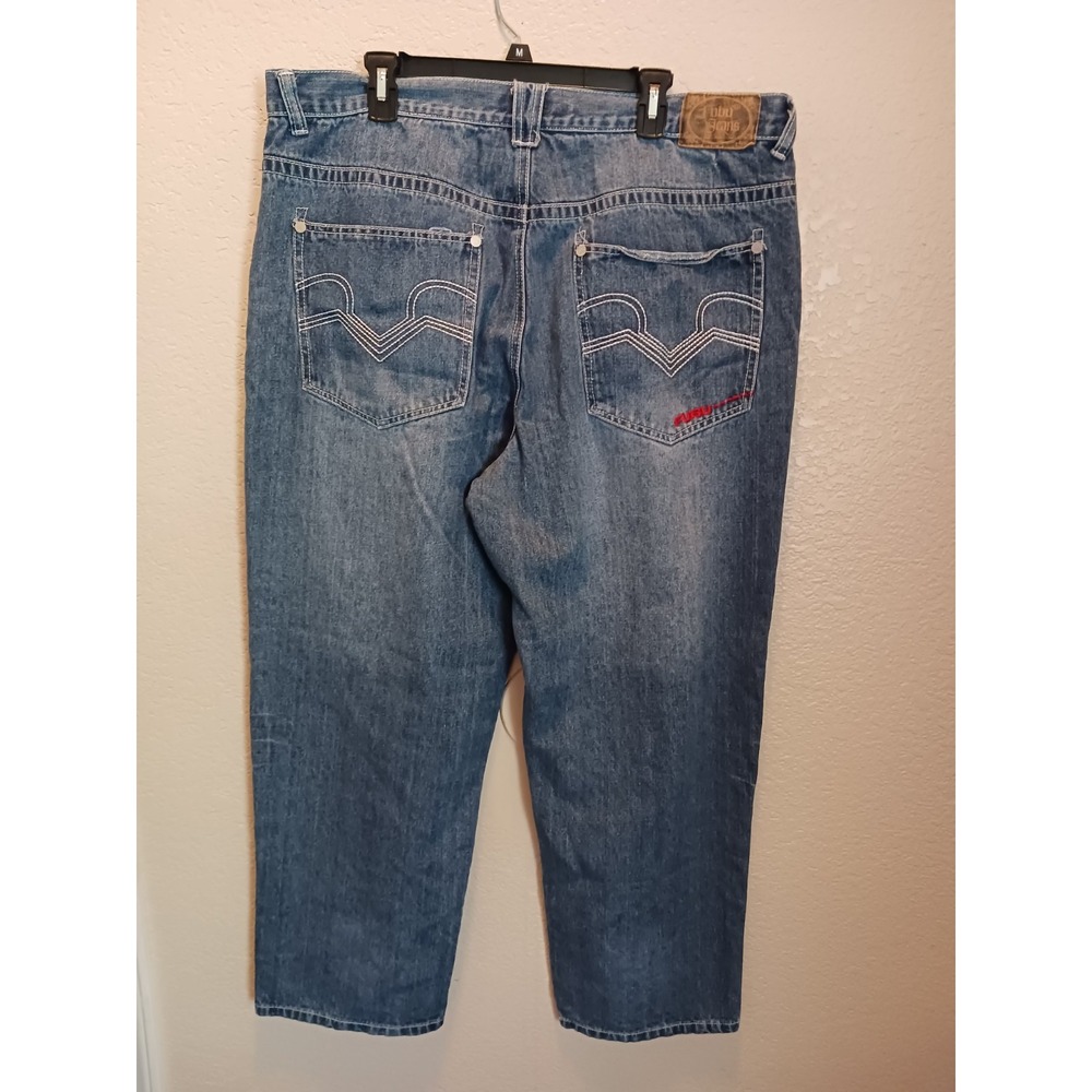 Vintage Y2K Fubu Baggy Denim Jeans Mens 40x30 Embroidered Pockets BROKEN ZIPPER
